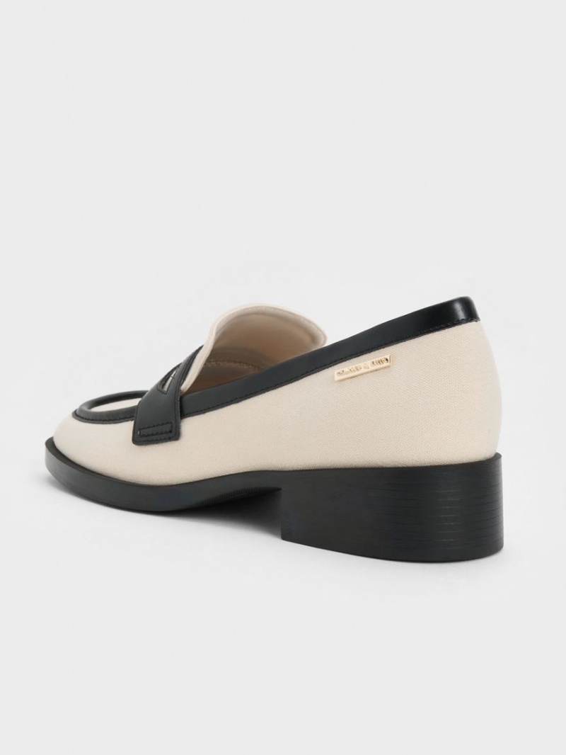 Loafers Charles And Keith καμβα Cut-Out Penny κρέμα | 18902-BVAY