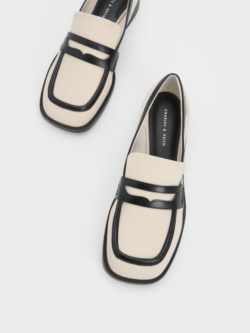 Loafers Charles And Keith καμβα Cut-Out Penny κρέμα | 18902-BVAY