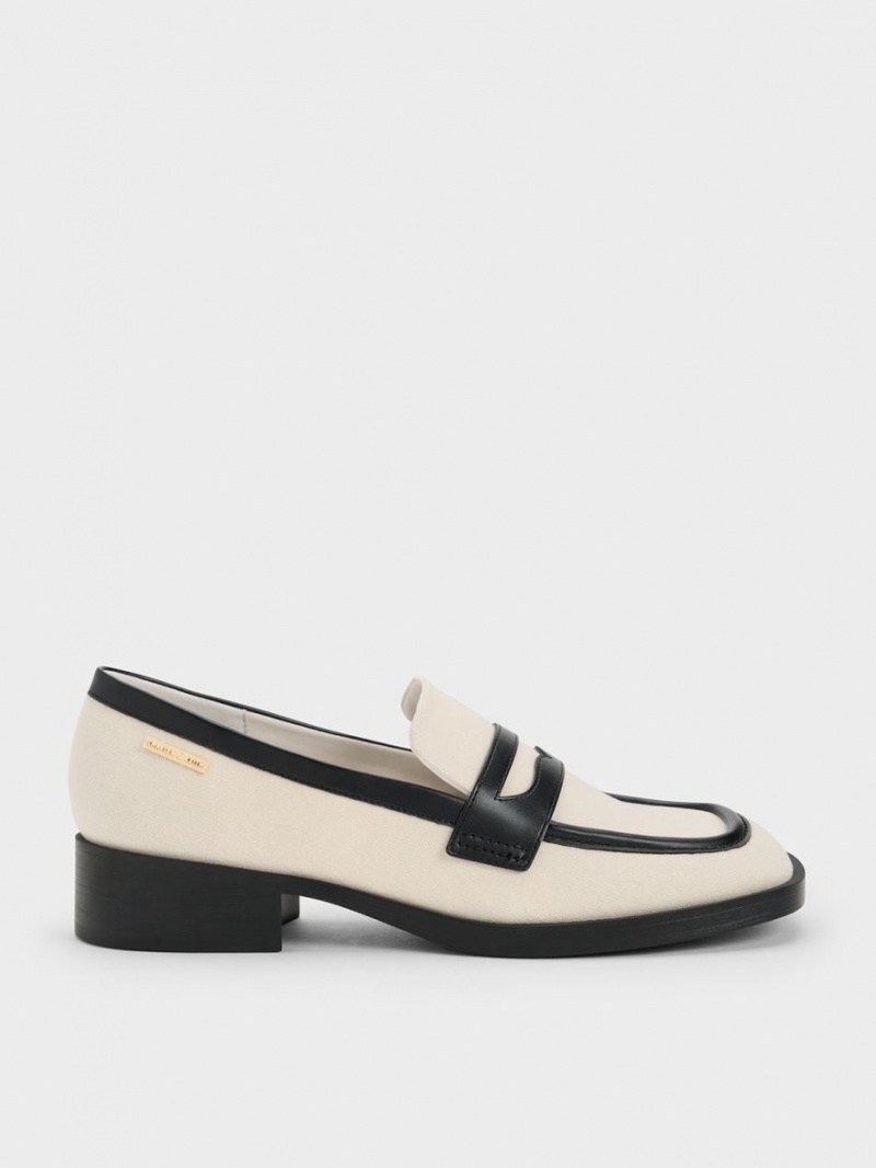 Loafers Charles And Keith καμβα Cut-Out Penny κρέμα | 18902-BVAY