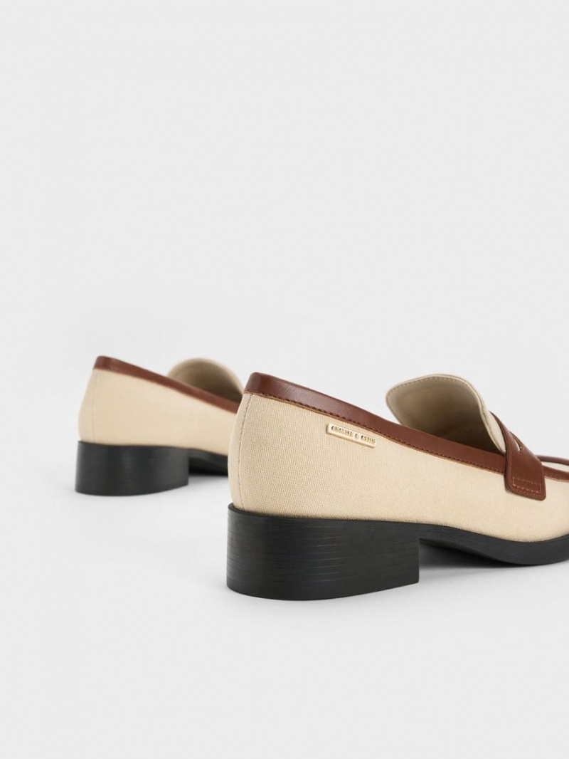Loafers Charles And Keith καμβα Cut-Out Penny Μπεζ | 84326-RTHY