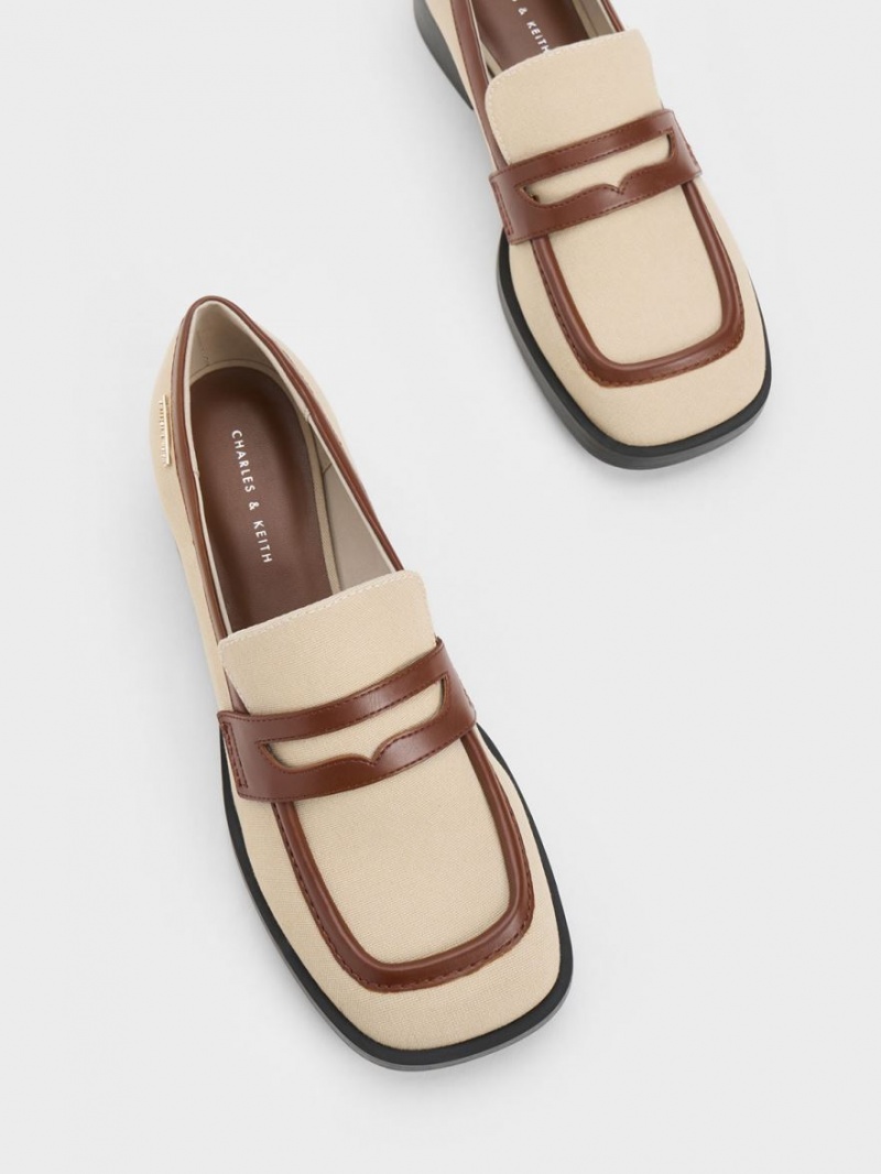 Loafers Charles And Keith καμβα Cut-Out Penny Μπεζ | 84326-RTHY