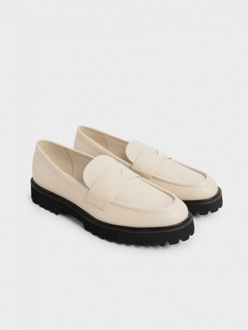 Loafers Charles And Keith Χοντρός Penny κρέμα | 32574-NBRP