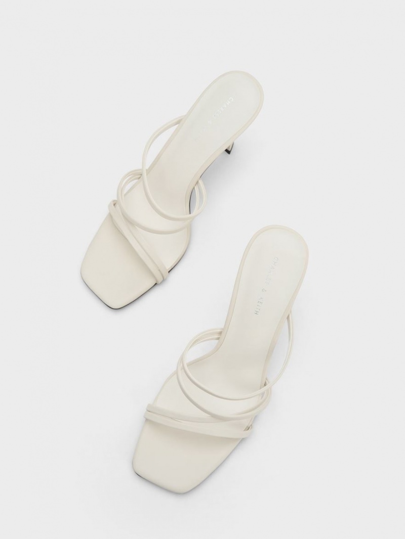 Mules Charles And Keith Asymmetric Square-toe με τακουνι κρέμα | 97238-DRQX