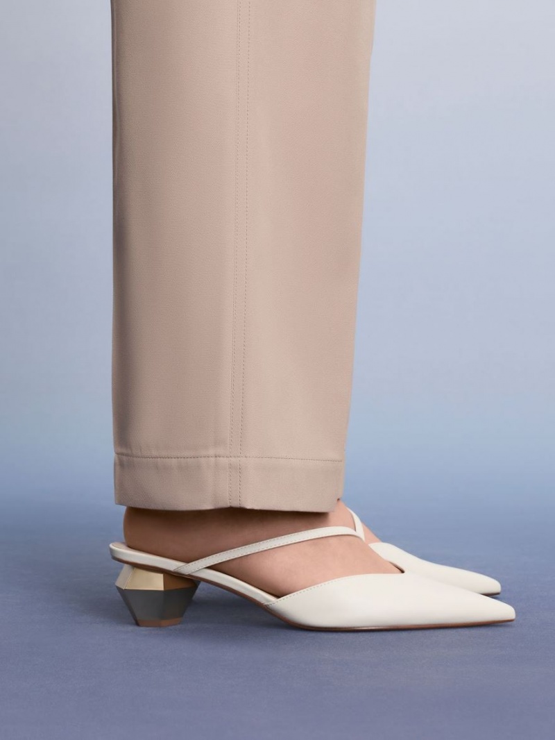 Mules Charles And Keith Asymmetric λουρακια Chrome Heel ασπρα | 34928-ELVF