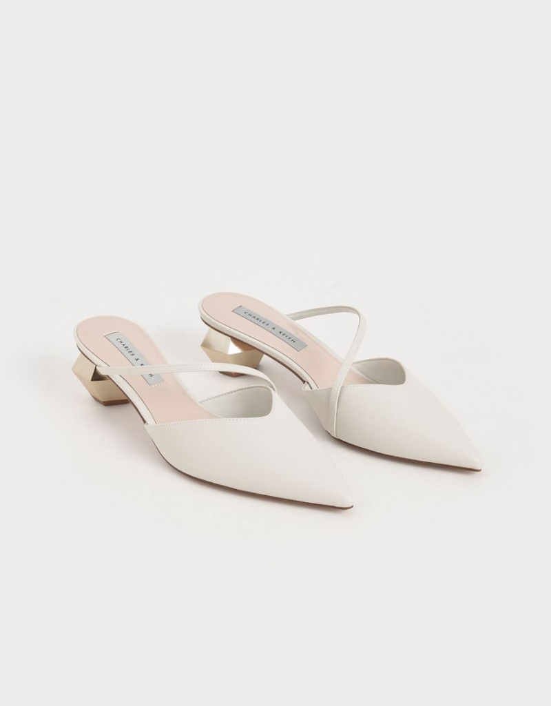 Mules Charles And Keith Asymmetric λουρακια Chrome Heel ασπρα | 34928-ELVF
