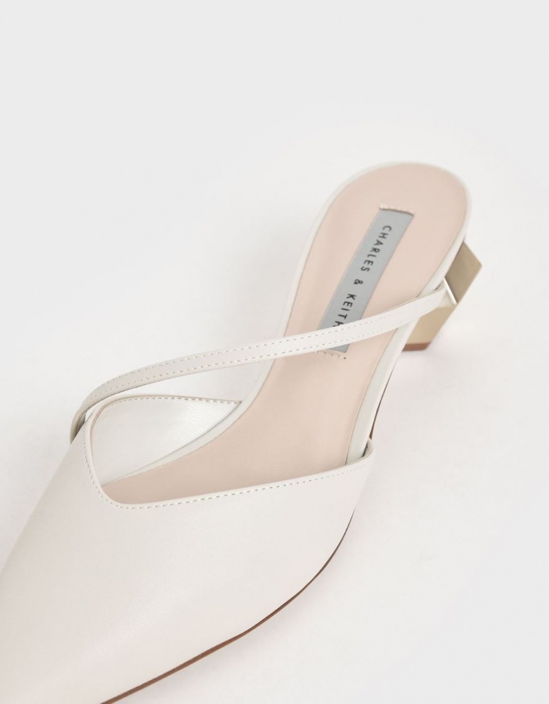 Mules Charles And Keith Asymmetric λουρακια Chrome Heel ασπρα | 34928-ELVF