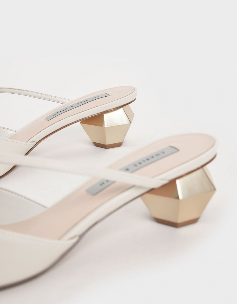 Mules Charles And Keith Asymmetric λουρακια Chrome Heel ασπρα | 34928-ELVF