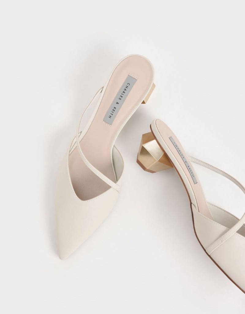 Mules Charles And Keith Asymmetric λουρακια Chrome Heel ασπρα | 34928-ELVF