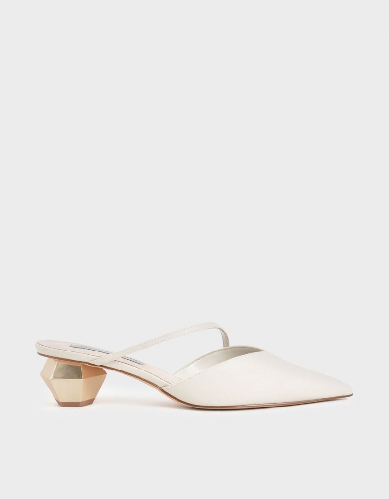 Mules Charles And Keith Asymmetric λουρακια Chrome Heel ασπρα | 34928-ELVF