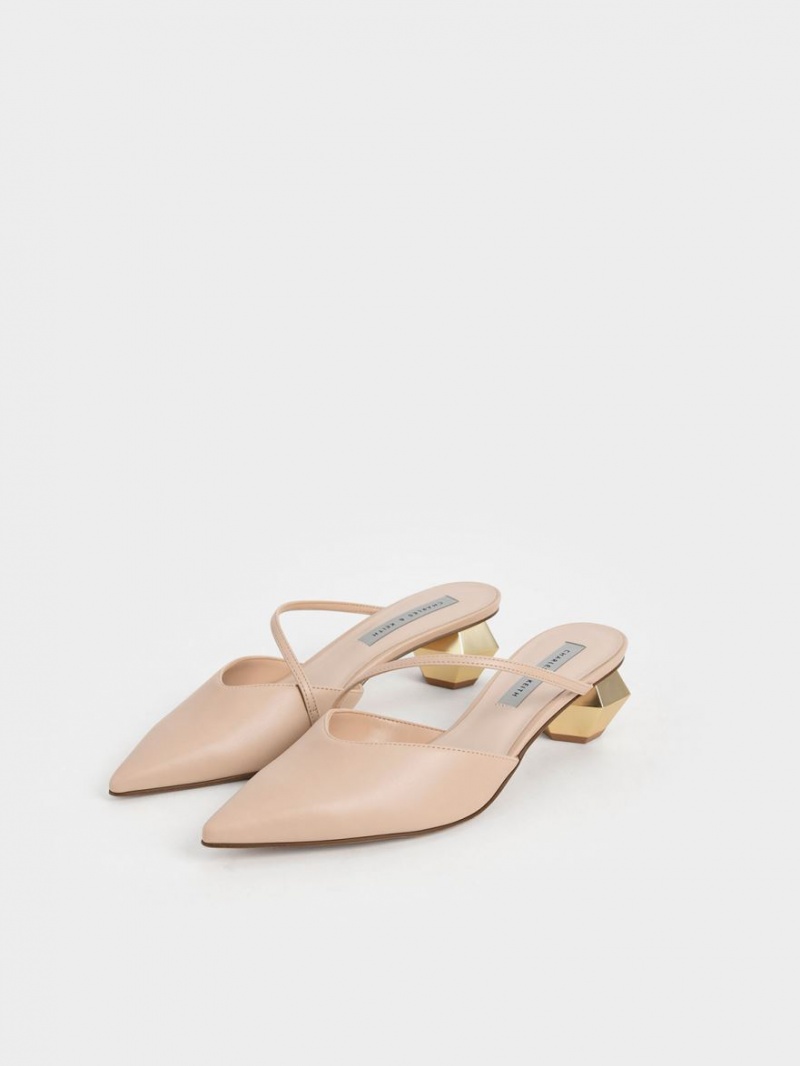 Mules Charles And Keith Asymmetric λουρακια Chrome Heel ανοιχτο ροζ | 87502-HJUW
