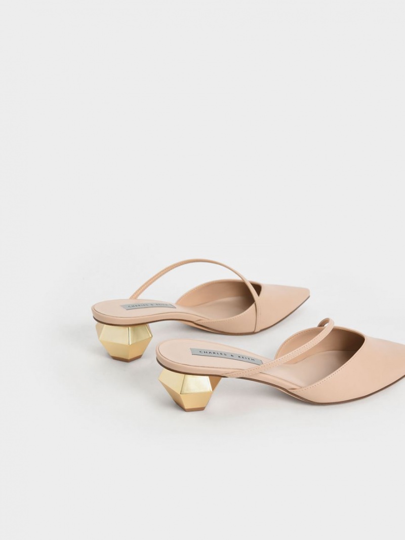 Mules Charles And Keith Asymmetric λουρακια Chrome Heel ανοιχτο ροζ | 87502-HJUW