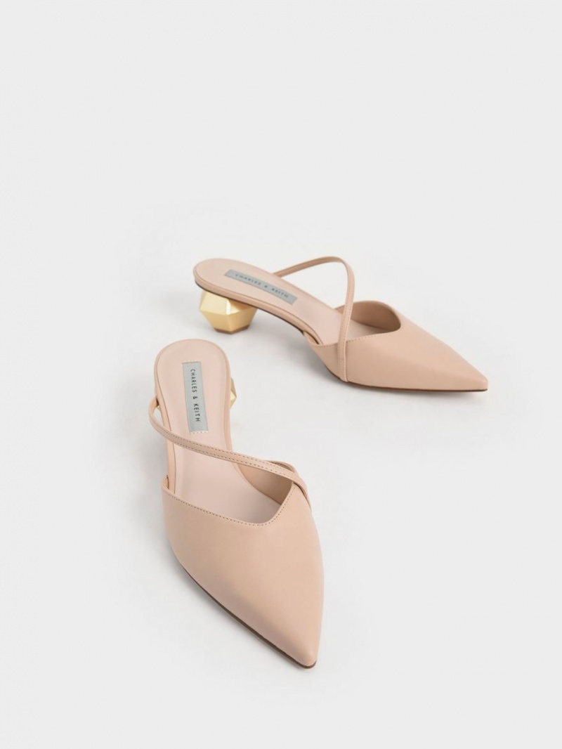 Mules Charles And Keith Asymmetric λουρακια Chrome Heel ανοιχτο ροζ | 87502-HJUW
