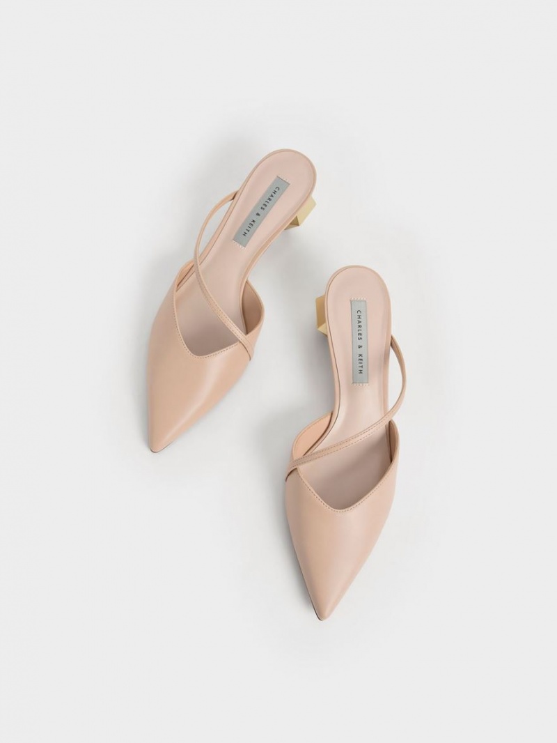 Mules Charles And Keith Asymmetric λουρακια Chrome Heel ανοιχτο ροζ | 87502-HJUW
