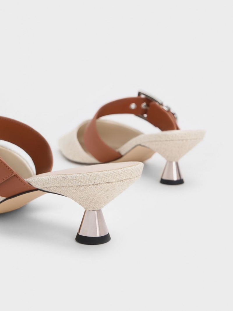 Mules Charles And Keith Asymmetric πόρπης Linen με τακουνι Μπεζ | 43658-CZFD