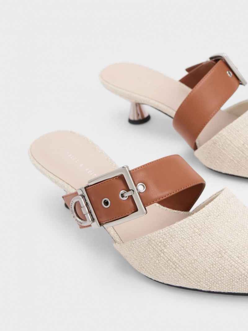 Mules Charles And Keith Asymmetric πόρπης Linen με τακουνι Μπεζ | 43658-CZFD