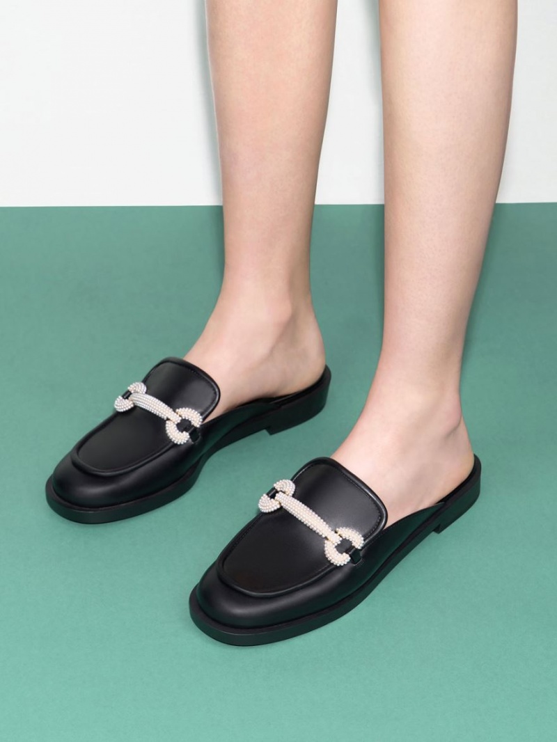 Mules Charles And Keith Beaded Accent Loafer μαυρα | 21307-OSZU