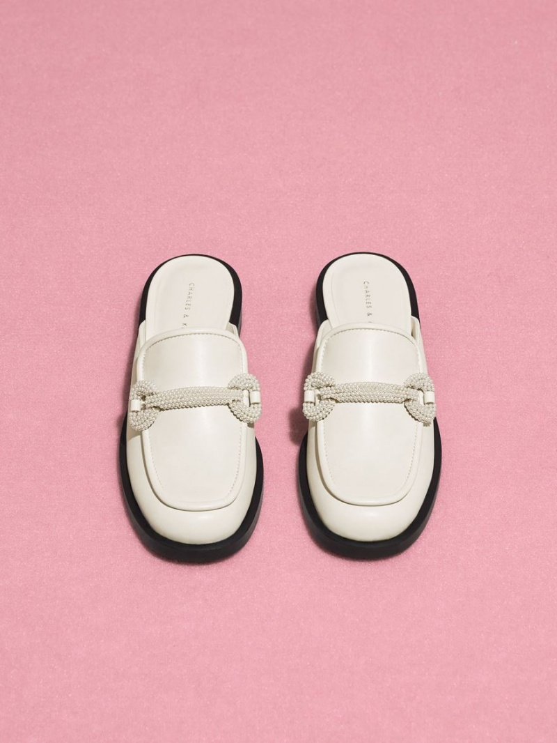 Mules Charles And Keith Beaded Accent Loafer ασπρα | 46109-GPFS