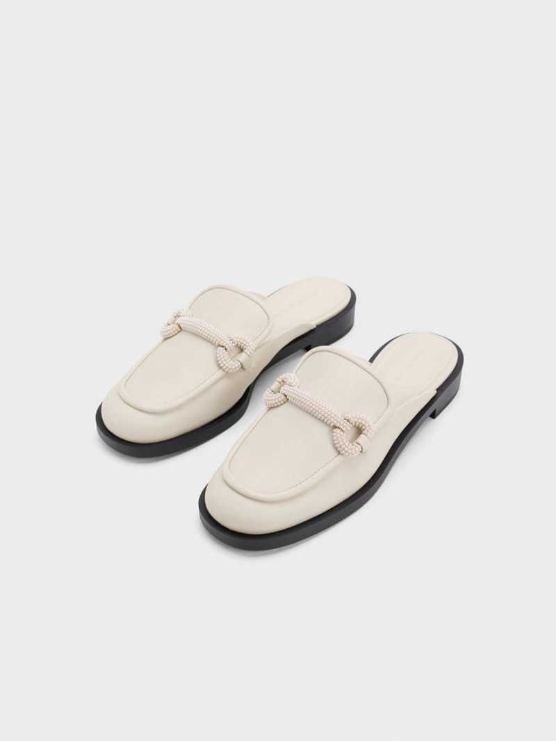 Mules Charles And Keith Beaded Accent Loafer ασπρα | 46109-GPFS