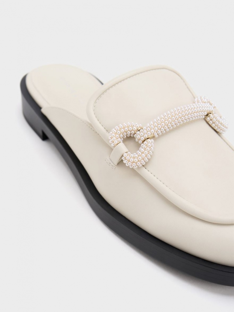 Mules Charles And Keith Beaded Accent Loafer ασπρα | 46109-GPFS