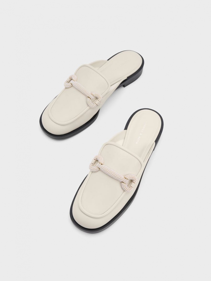 Mules Charles And Keith Beaded Accent Loafer ασπρα | 46109-GPFS