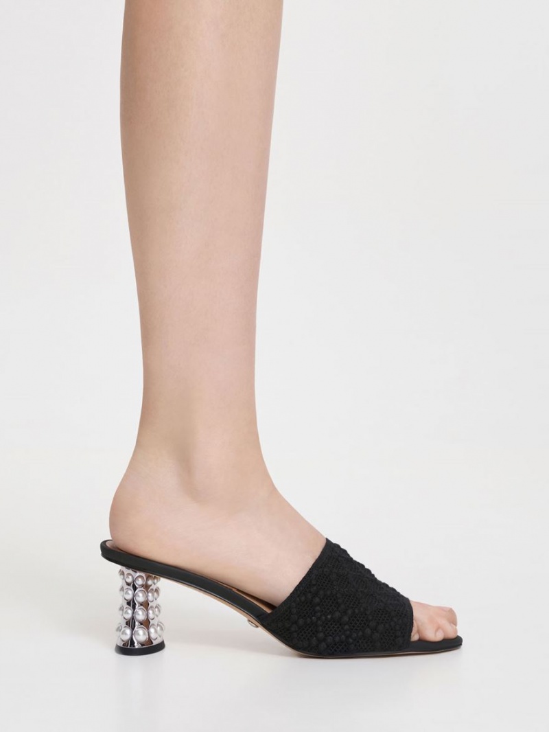 Mules Charles And Keith Beaded Heel Crochet μαυρα | 07831-SNUL