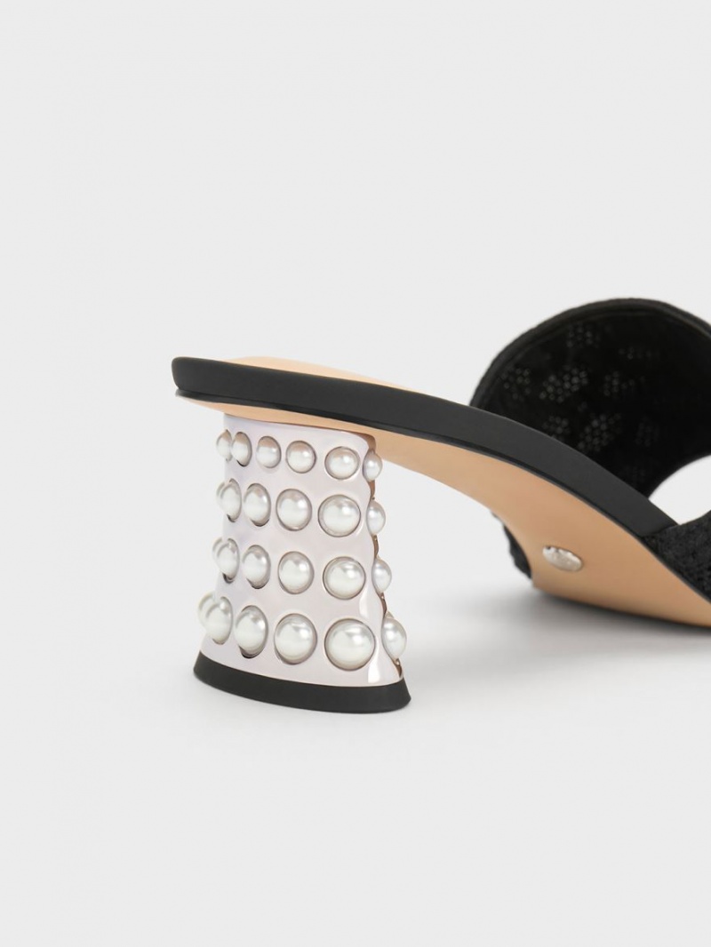 Mules Charles And Keith Beaded Heel Crochet μαυρα | 07831-SNUL