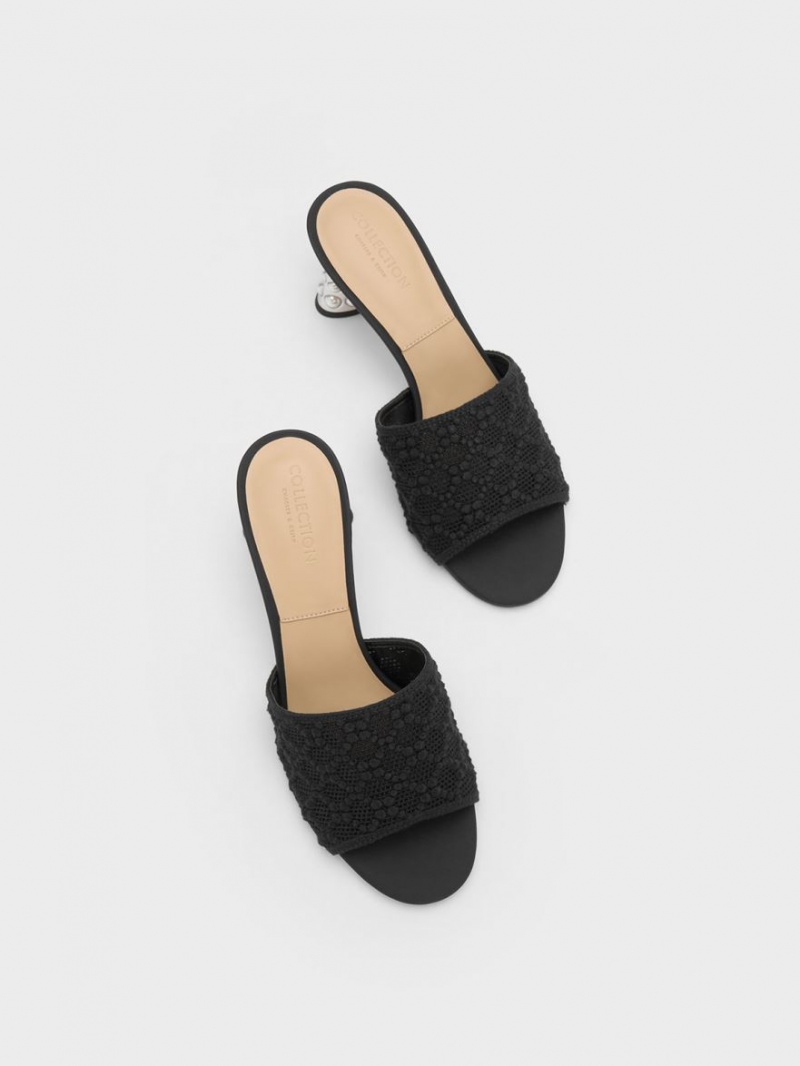 Mules Charles And Keith Beaded Heel Crochet μαυρα | 07831-SNUL