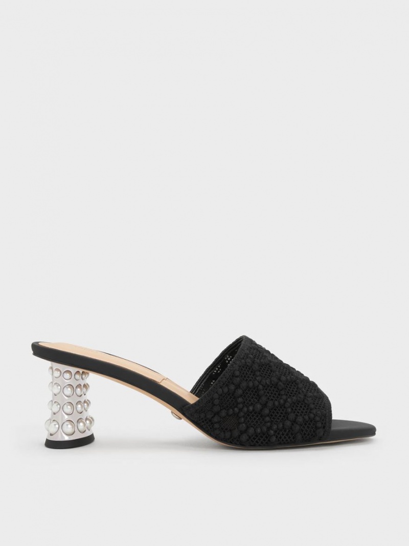 Mules Charles And Keith Beaded Heel Crochet μαυρα | 07831-SNUL