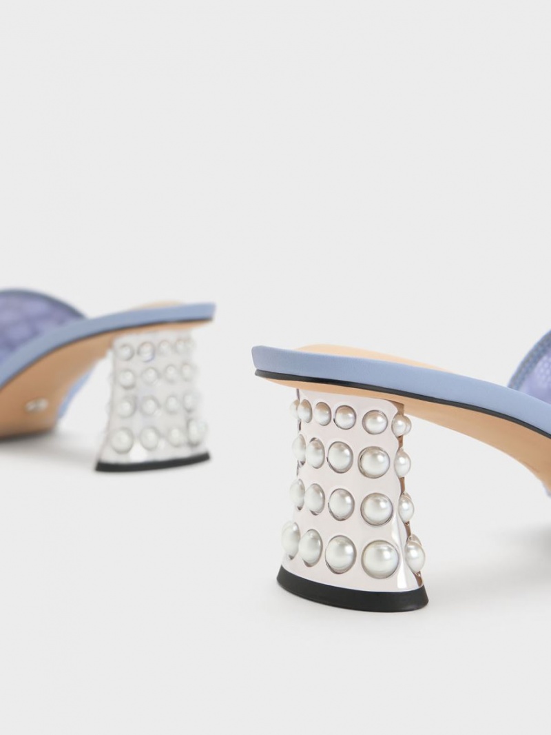 Mules Charles And Keith Beaded Heel Crochet μπλε | 96354-CZXM