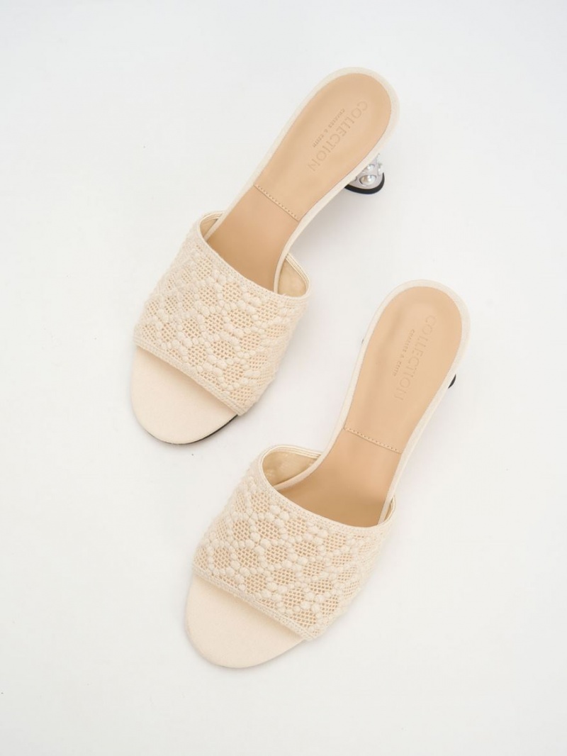 Mules Charles And Keith Beaded Heel Crochet κρέμα | 02753-BGST
