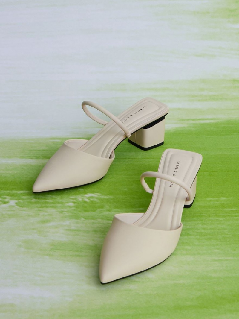 Mules Charles And Keith Block Heel ασπρα | 30672-NZWL