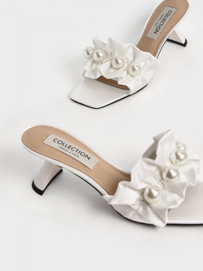 Mules Charles And Keith Blythe Bead-Embellished Satin ασπρα | 29318-NBYX