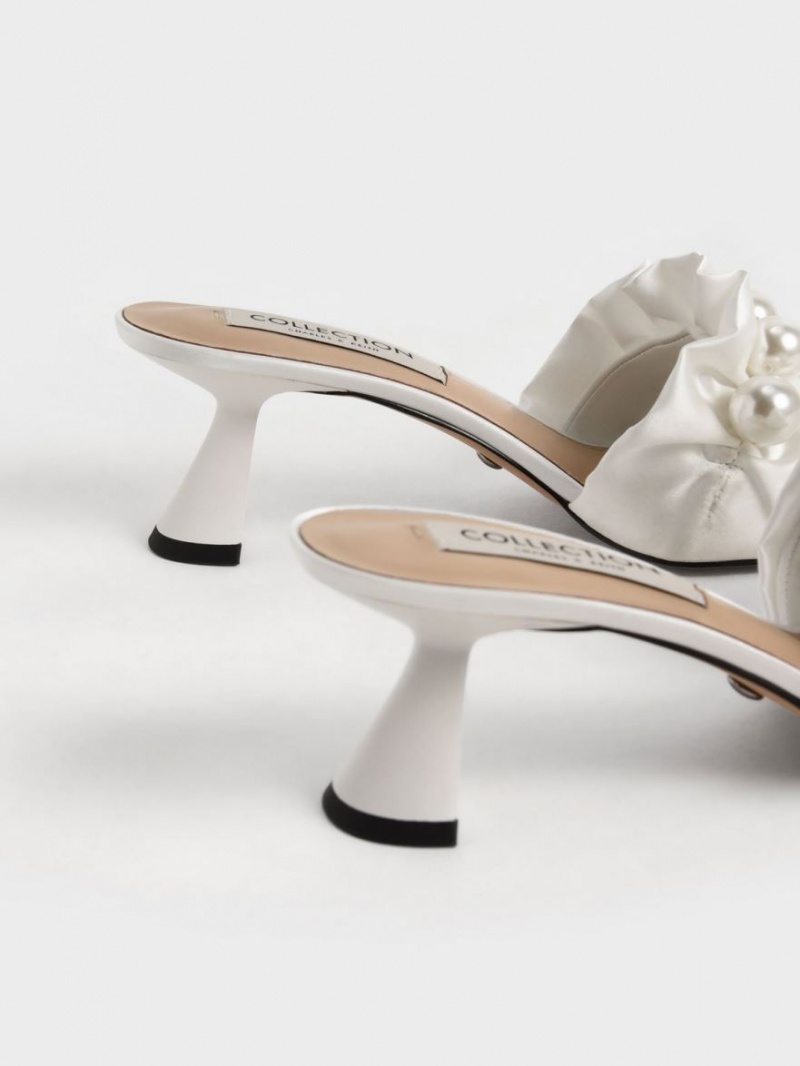 Mules Charles And Keith Blythe Bead-Embellished Satin ασπρα | 29318-NBYX