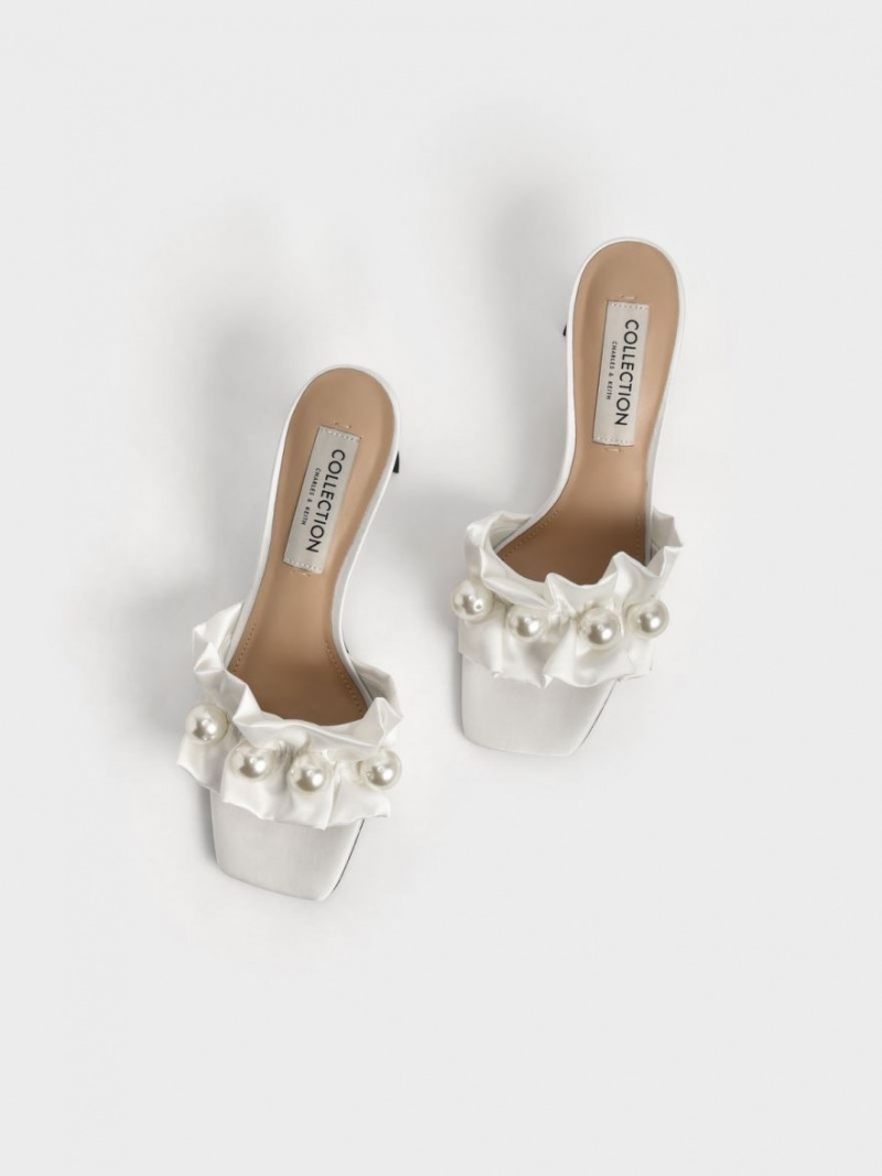 Mules Charles And Keith Blythe Bead-Embellished Satin ασπρα | 29318-NBYX