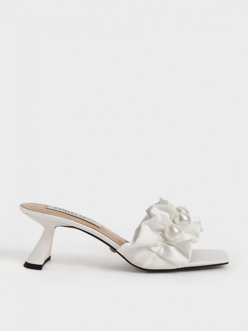 Mules Charles And Keith Blythe Bead-Embellished Satin ασπρα | 29318-NBYX