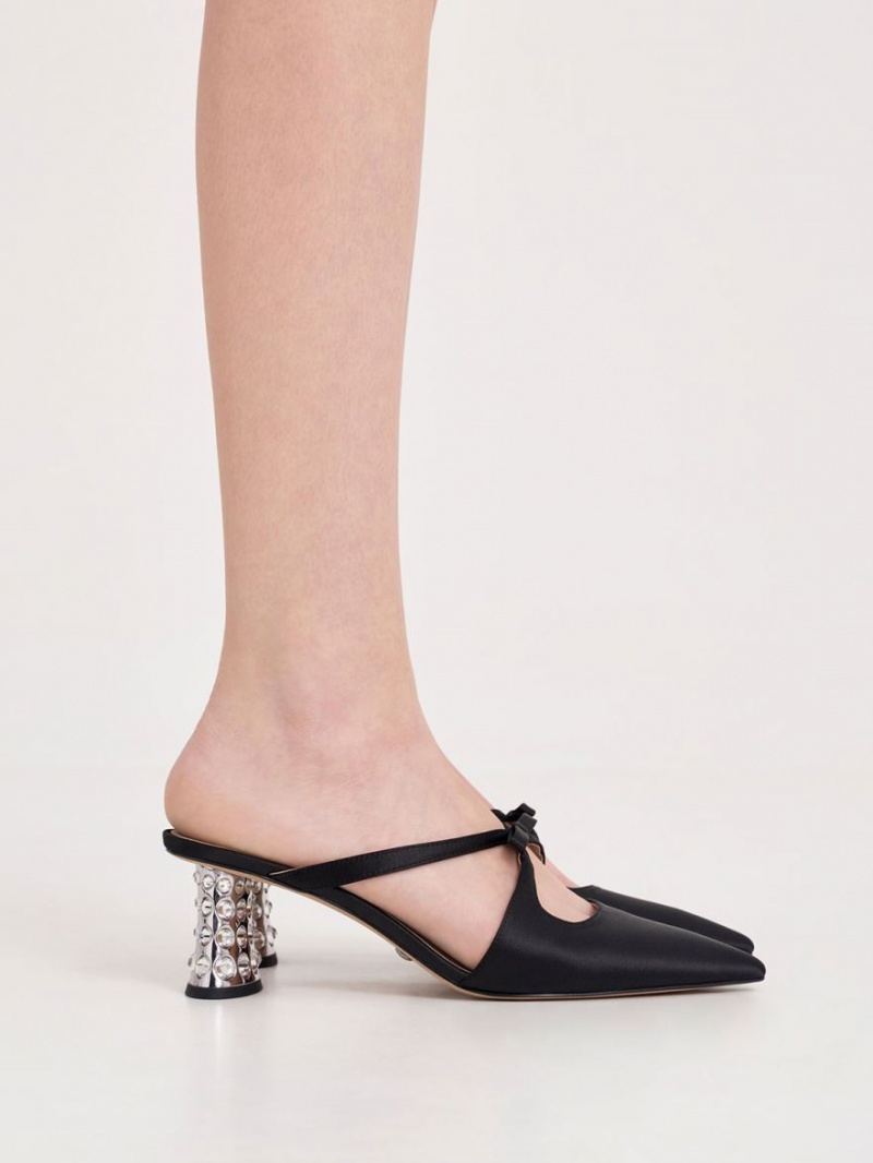 Mules Charles And Keith Bow Crossover Gem-Embellished μαυρα | 45691-GZER