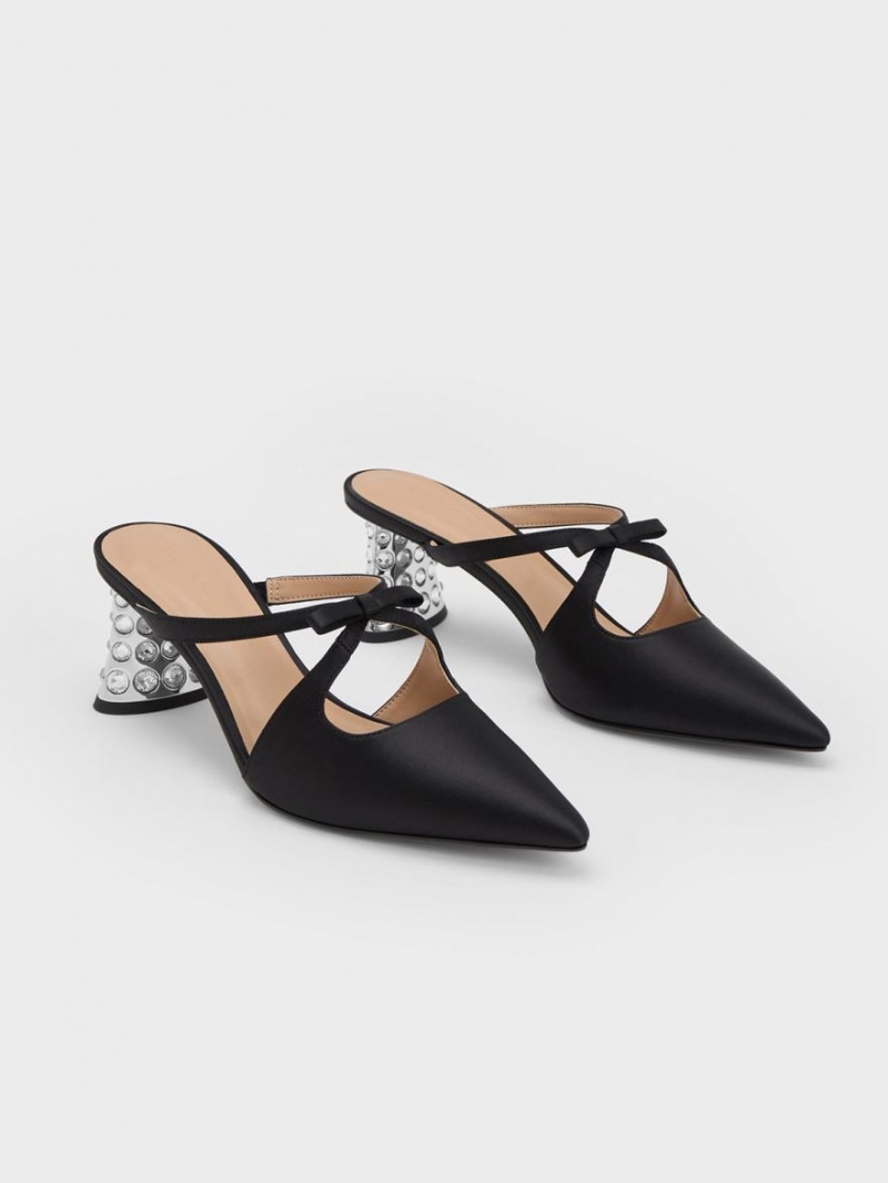 Mules Charles And Keith Bow Crossover Gem-Embellished μαυρα | 45691-GZER