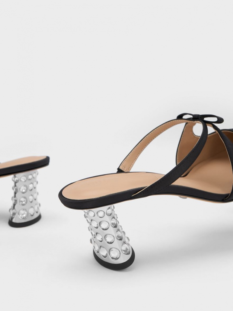Mules Charles And Keith Bow Crossover Gem-Embellished μαυρα | 45691-GZER