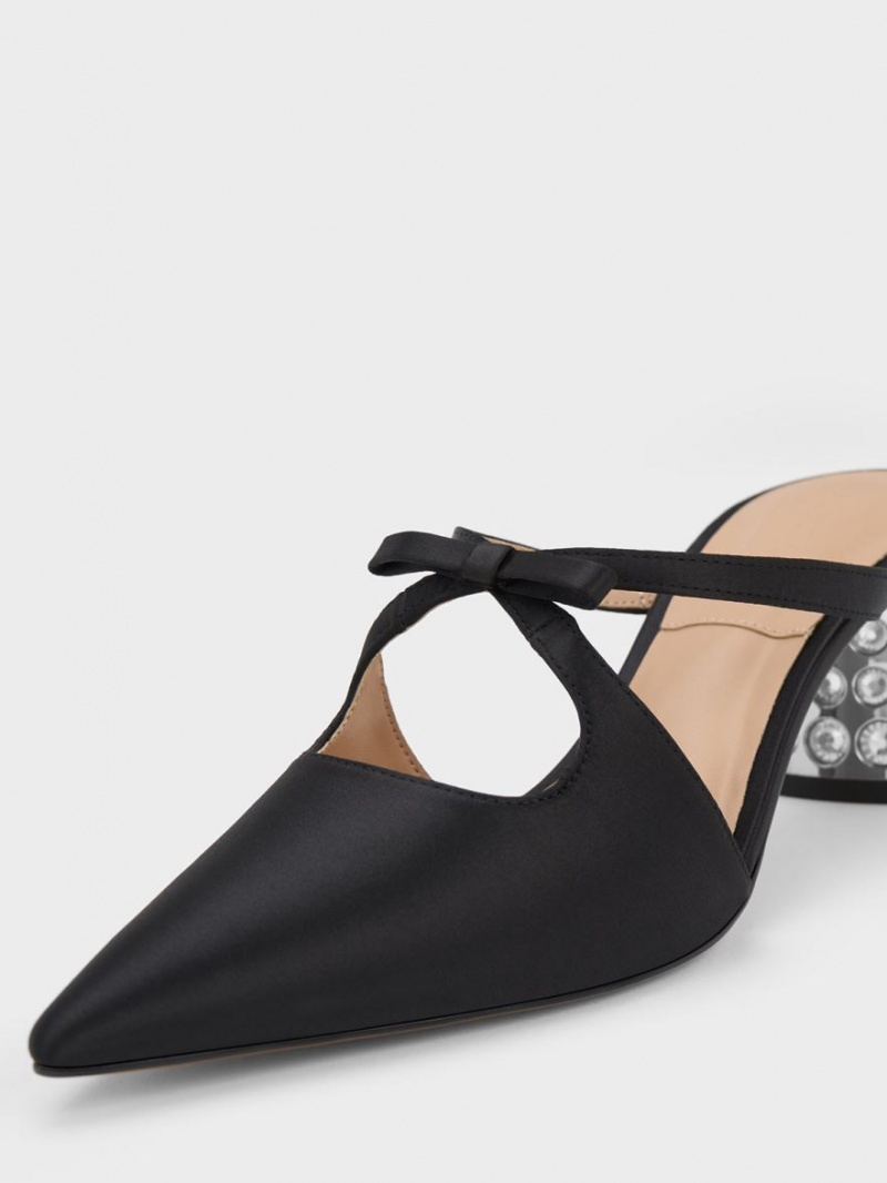 Mules Charles And Keith Bow Crossover Gem-Embellished μαυρα | 45691-GZER
