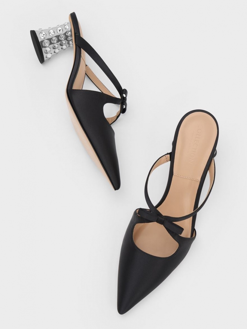 Mules Charles And Keith Bow Crossover Gem-Embellished μαυρα | 45691-GZER