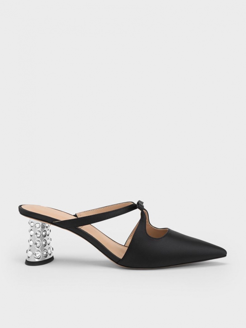Mules Charles And Keith Bow Crossover Gem-Embellished μαυρα | 45691-GZER