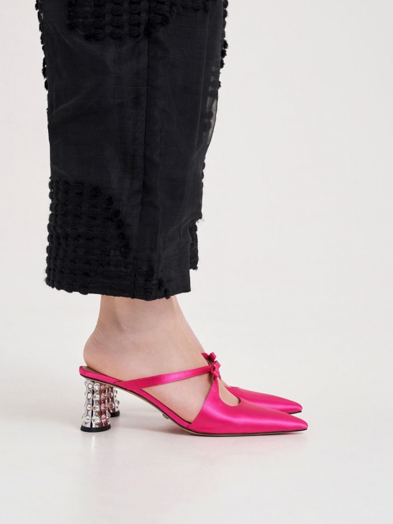 Mules Charles And Keith Bow Crossover Gem-Embellished ροζ | 82437-OBIC