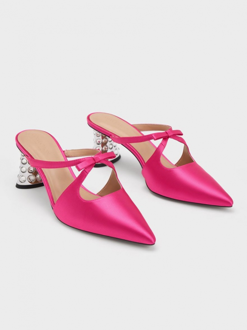 Mules Charles And Keith Bow Crossover Gem-Embellished ροζ | 82437-OBIC