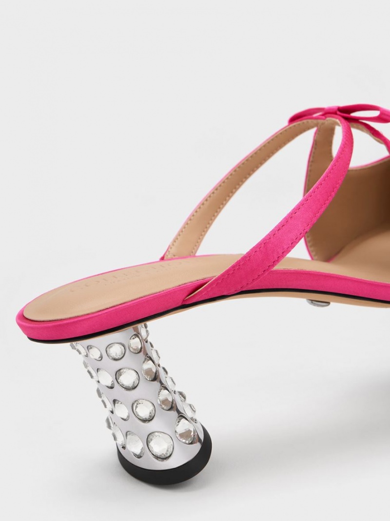 Mules Charles And Keith Bow Crossover Gem-Embellished ροζ | 82437-OBIC