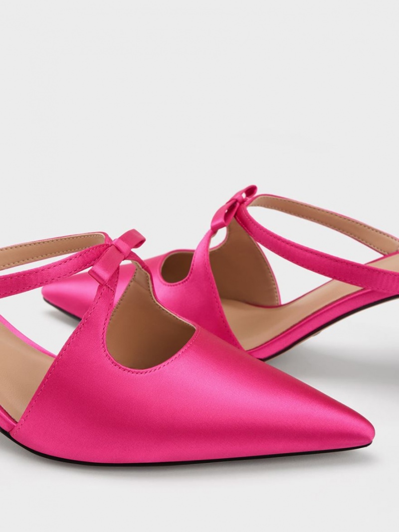 Mules Charles And Keith Bow Crossover Gem-Embellished ροζ | 82437-OBIC