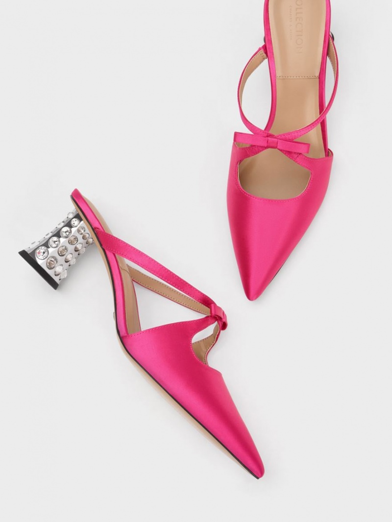 Mules Charles And Keith Bow Crossover Gem-Embellished ροζ | 82437-OBIC