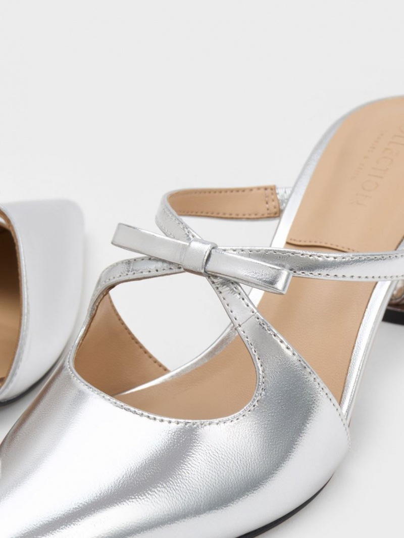 Mules Charles And Keith Bow Crossover Gem-Embellished ασημι | 30958-YASR
