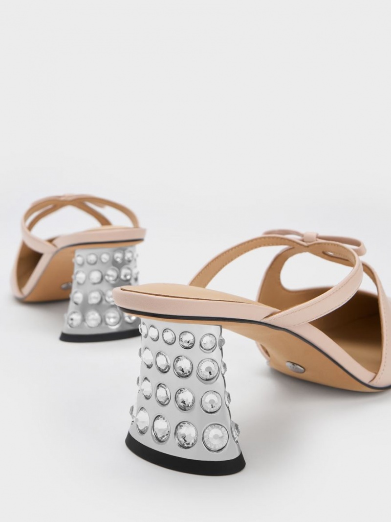 Mules Charles And Keith Bow Crossover Gem-Embellished Μπεζ | 73194-TNXM