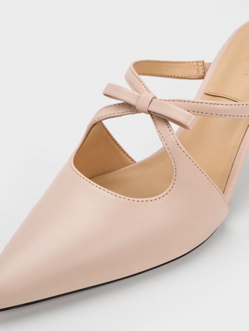 Mules Charles And Keith Bow Crossover Gem-Embellished Μπεζ | 73194-TNXM