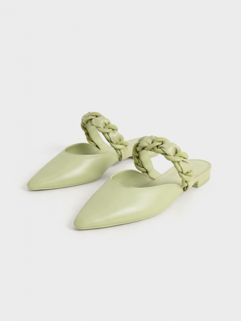 Mules Charles And Keith Braided Chain-Link φλατ πρασινο | 64305-QXHS